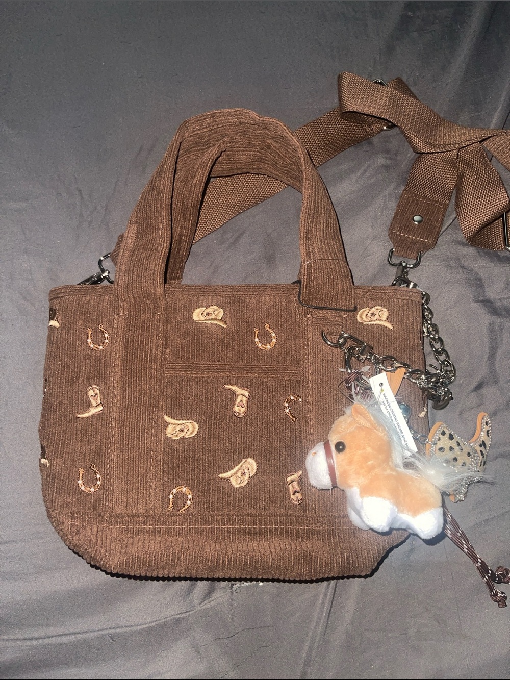 Madden Girl Brown Corduroy Mini Tote with Western Embroidery